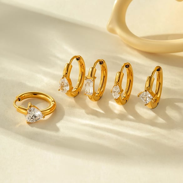 1 Stück Herz Edelstahl Gold Farbe Zirkon Damen Creolen