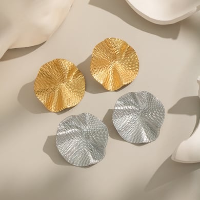1 paio di orecchini a bottone retrò in acciaio inossidabile color oro h5 Immagine4