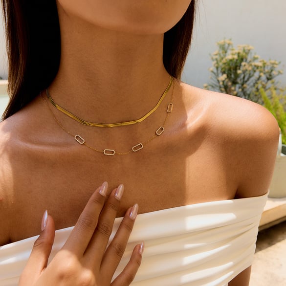1 Piece Casual Geometric Stainless Steel Gold Color Women's Chain Necklaces