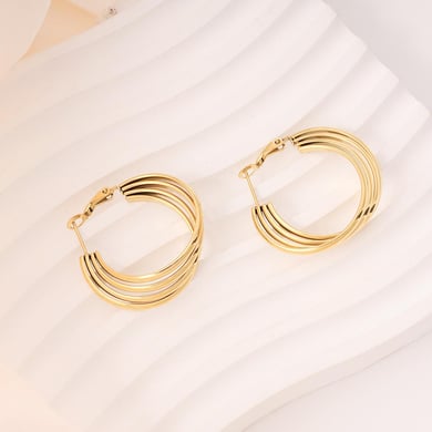 1 paire de boucles d&#39;oreilles créoles classiques en acier inoxydable couleur or pour femme, série Simple h5 Image4