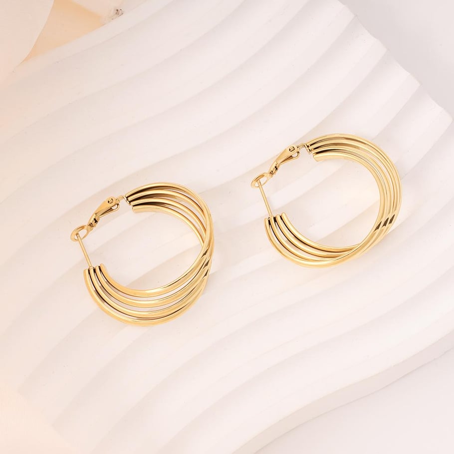 1 paire de boucles d&#39;oreilles créoles classiques en acier inoxydable couleur or pour femme, série Simple Image4