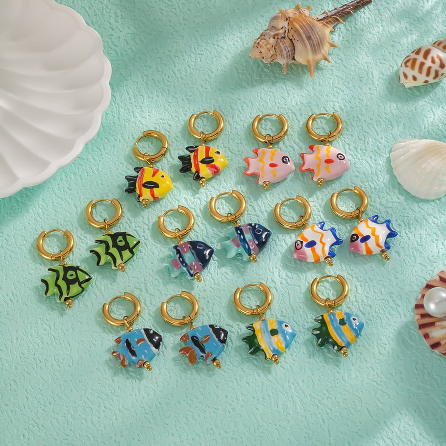 1 par de lindos pendientes colgantes de pez Imagen3