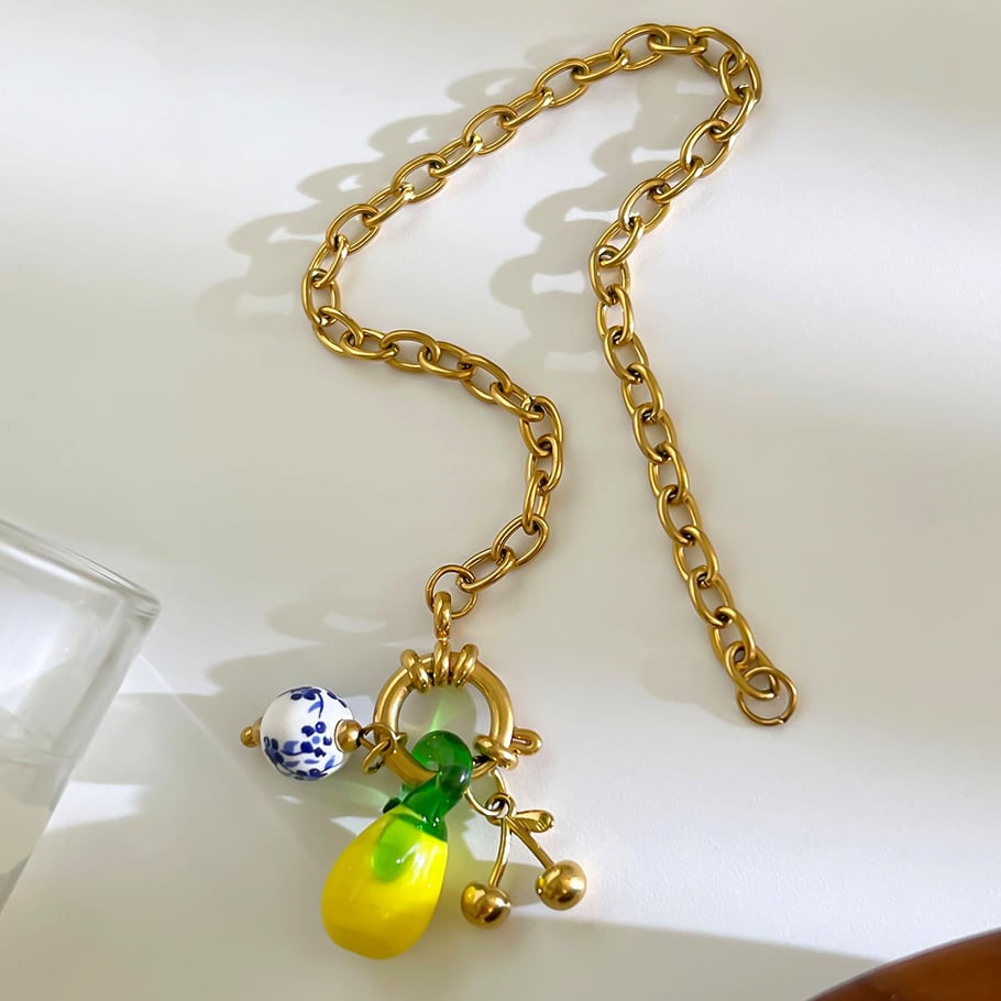 1 Stück Zitronen-Charm-Armband aus Edelstahl in Goldfarbe h5Bild4