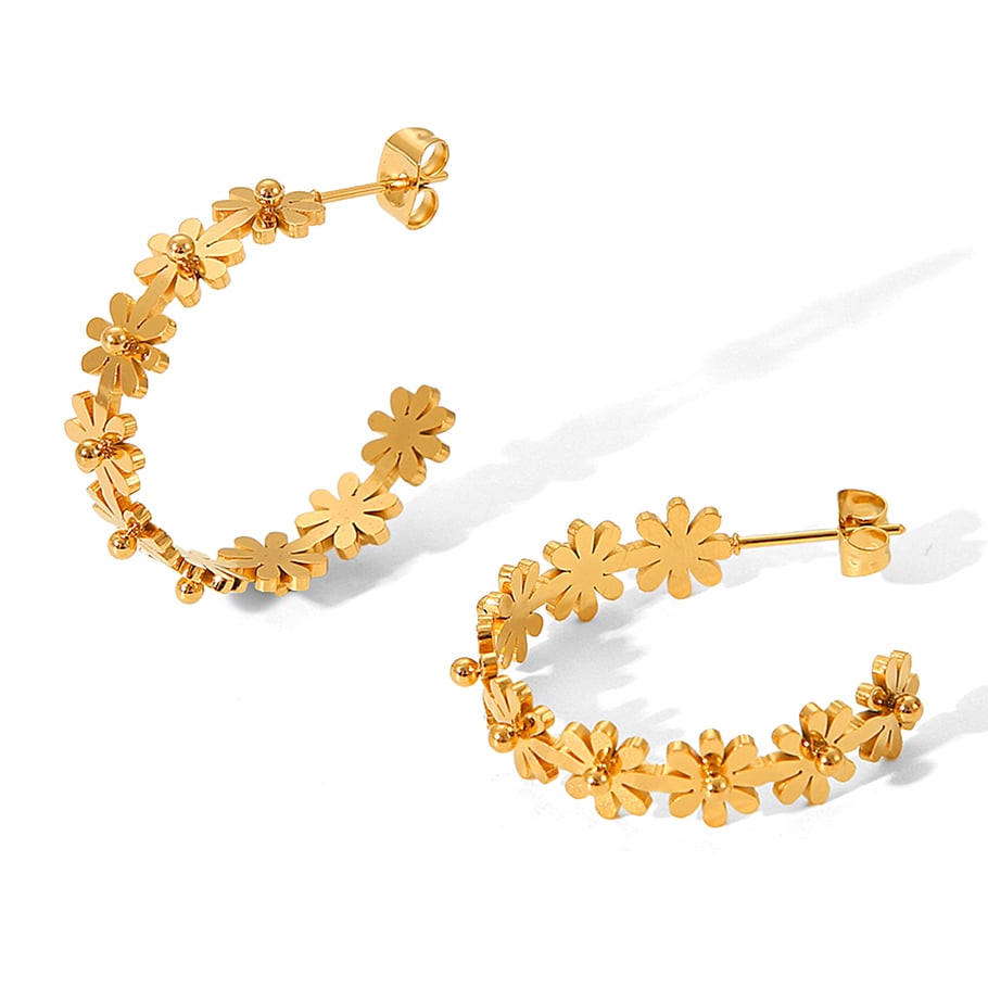 Simple Daily Flower Stainless Steel Gold Color  Women's Stud Earrings 