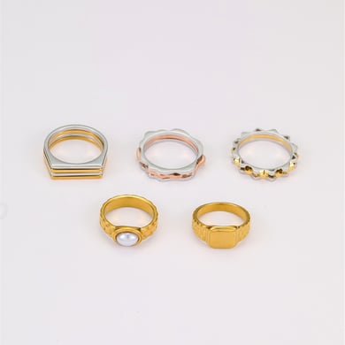 1 paio di anelli semplici in acciaio inossidabile color oro, da giorno, di colore misto h5 Immagine3