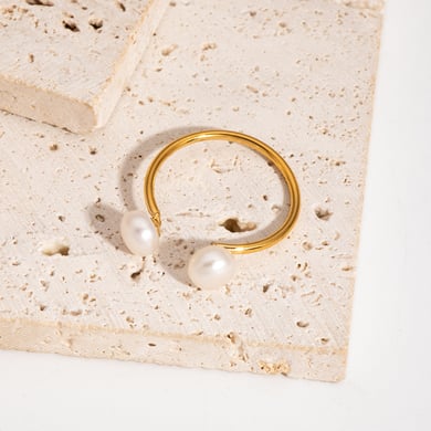 1 anello regolabile semplice in acciaio inossidabile color oro con perla h5 Immagine4