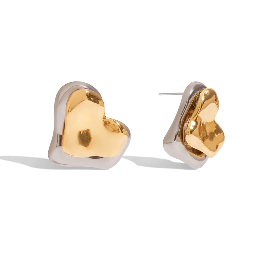 1 Paar einfache Serie Sweet Heart Edelstahl Gold Farbe Damen Ohrstecker 