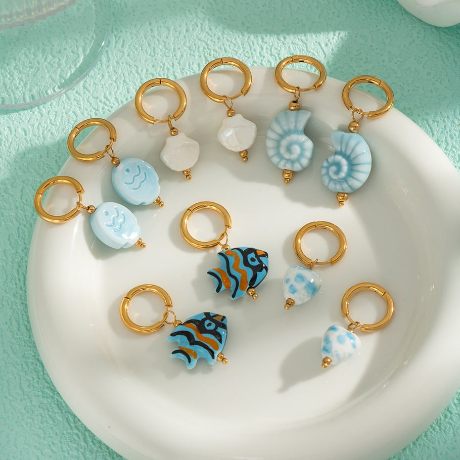 1 paire de boucles d&#39;oreilles pendantes en acier inoxydable en forme de poisson mignon Image3
