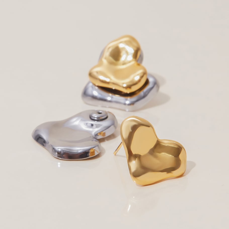 1 Paar einfache Serie Sweet Heart Edelstahl Gold Farbe Damen Ohrstecker Bild5