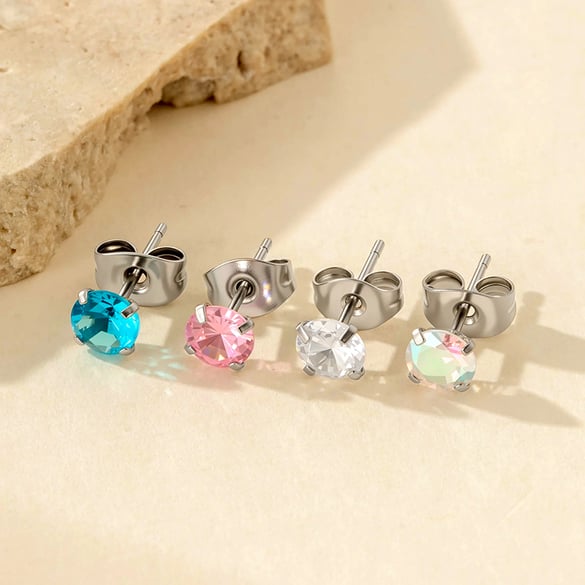 1 Piece Simple Stainless Steel Gold Color Zircon Piercings Earring