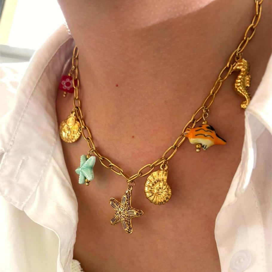 Collana con ciondolo color oro in acciaio inossidabile oceanico da 1 pezzo Immagine3