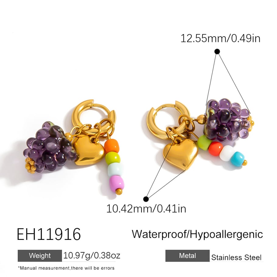 1 Piece Cute Fruit Stainless Steel  Gold Color Drop Earrings Picture2