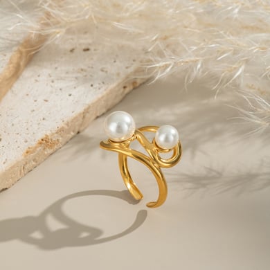 1 Piece Stainless Steel Gold Color Pearl Statement Ring h5 Picture4