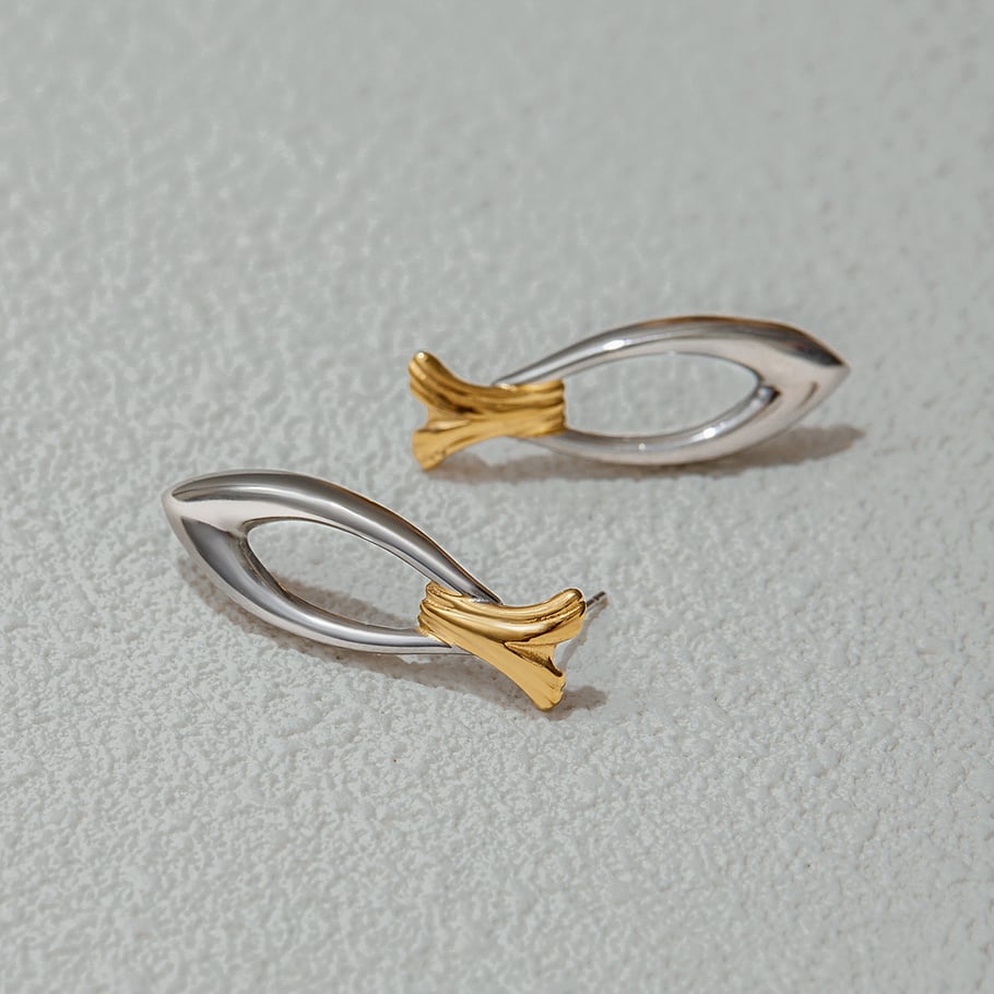 1 Paar Persönlichkeit Fisch Edelstahl Gold Farbe Damen Ohrstecker Bild5