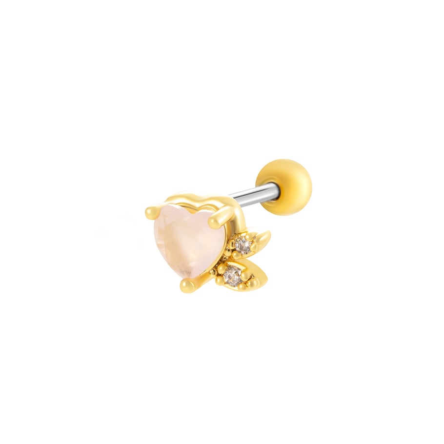 Pendientes de perforación para mujer con circonitas de acero y titanio con forma de corazón brillante (1 pieza) 