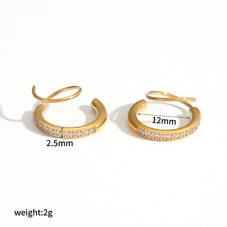 1 par de pendientes de aro de circonita de color dorado y acero inoxidable 