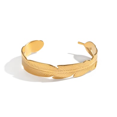 1 Piece Leaf Shape Stainless Steel Gold Color Cuff Bracelet h5 Picture5