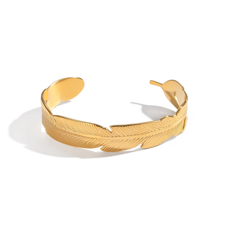 1 Piece Leaf Shape Stainless Steel Gold Color Cuff Bracelet Picture5