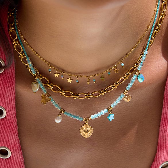 1 Piece Delicate Heart Blue Stainless Steel Gold Color Women's Pendant Necklaces 2