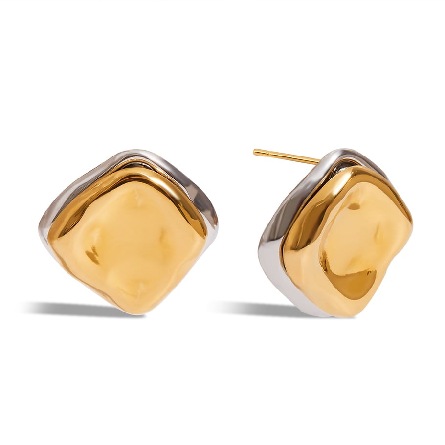 1 paire de boucles d&#39;oreilles à tige rectangulaires en acier inoxydable couleur or pour femme, série Simple 