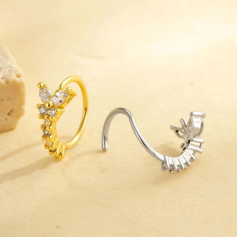 1 pezzo di perno nasale in zircone color rame e oro Immagine3
