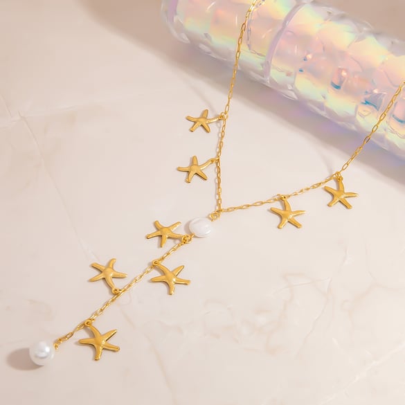 1 Piece Starfish Stainless Steel Gold Color Pendant Necklace