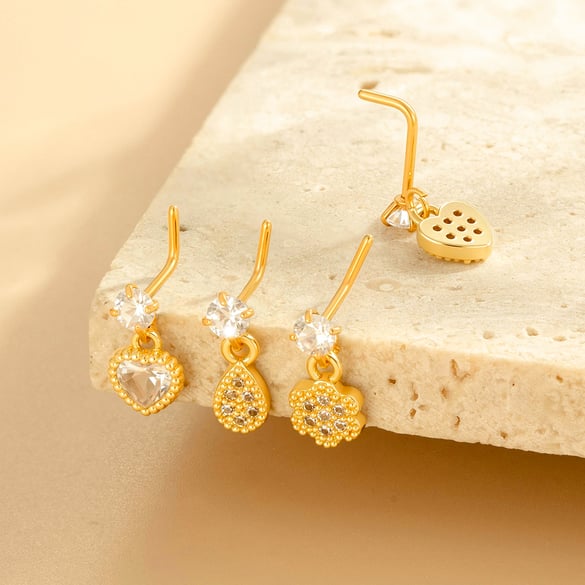 1 Paar Simple Series Simple Heart Kupfer Gold Farbe Zirkon Damen Nasenstecker 2