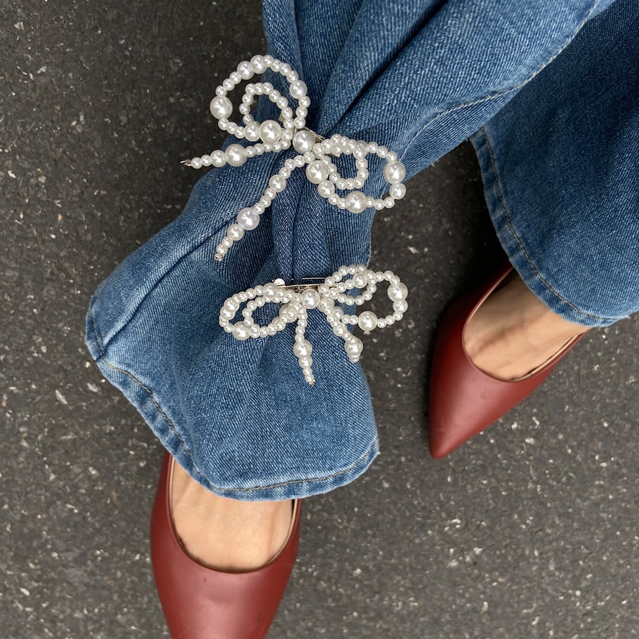 Jeansband met kralen en strik als enkelaccessoire Afbeelding4