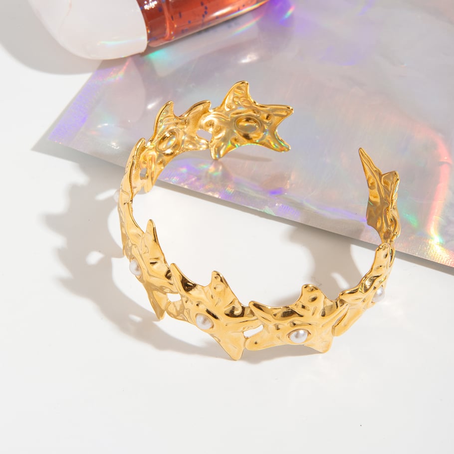1 Piece Romantic Series Classic Star Stainless Steel Gold Color Women's Bangles Picture4