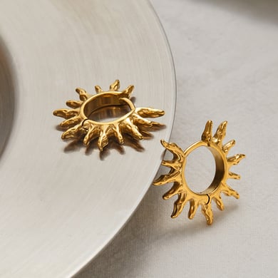 1 Paar stilvolle Serie Retro Sonne Edelstahl Gold Farbe Damen Creolen h5 Bild3