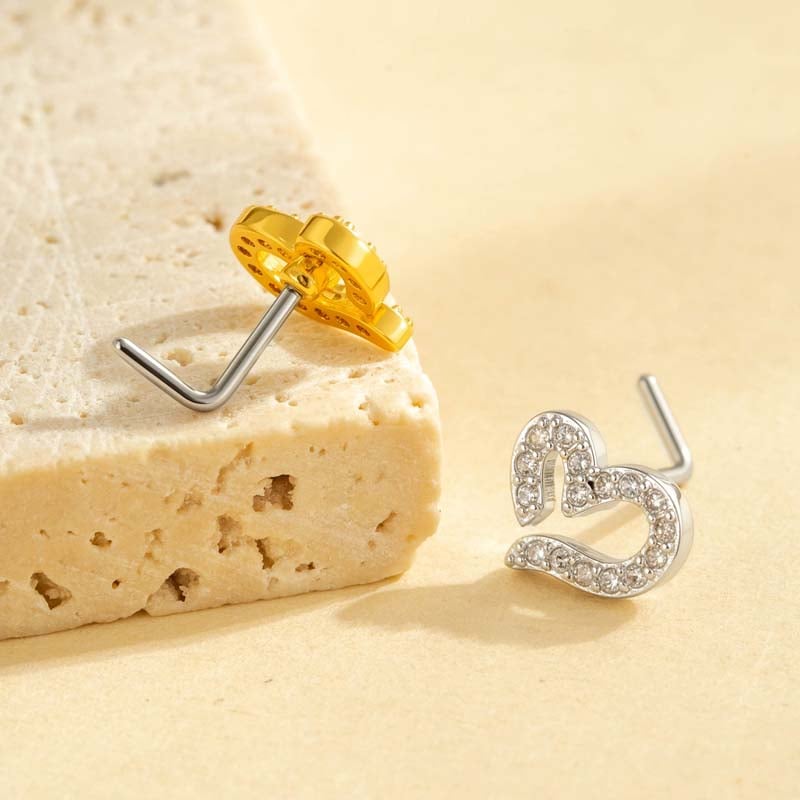1 Piece Heart Copper Gold Color Zircon Women's Nose Stud h5Picture3