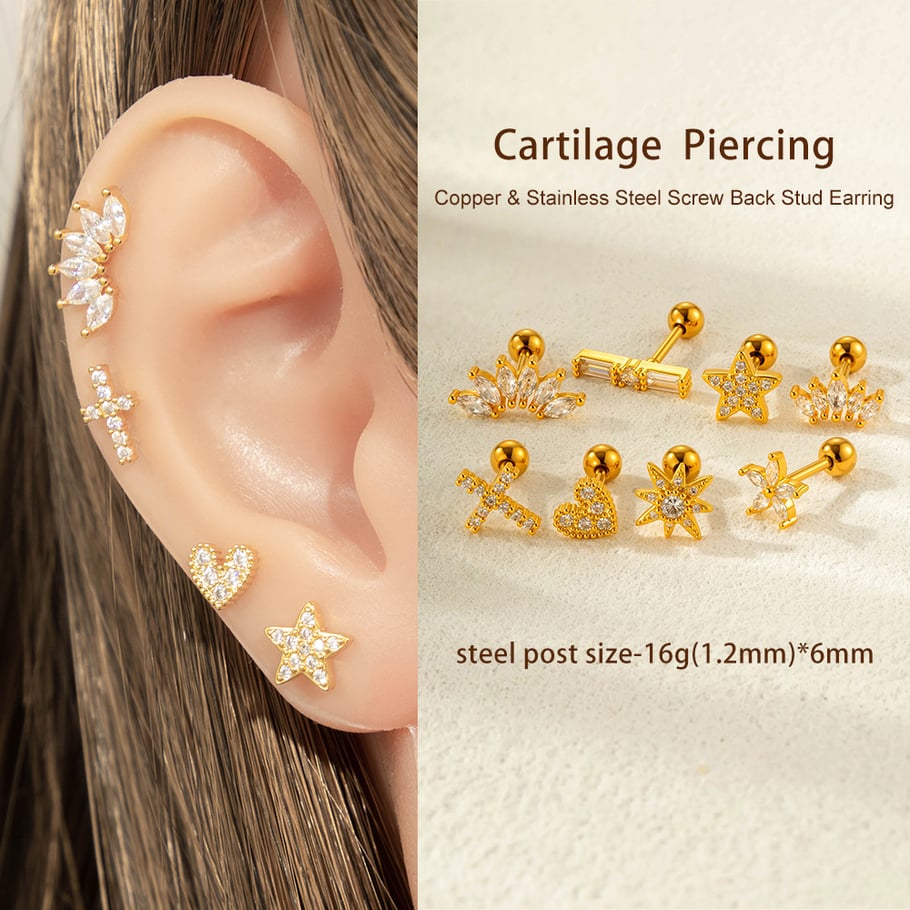 1 Piece Copper Gold Color Zircon Piercings Earrings h5Picture4