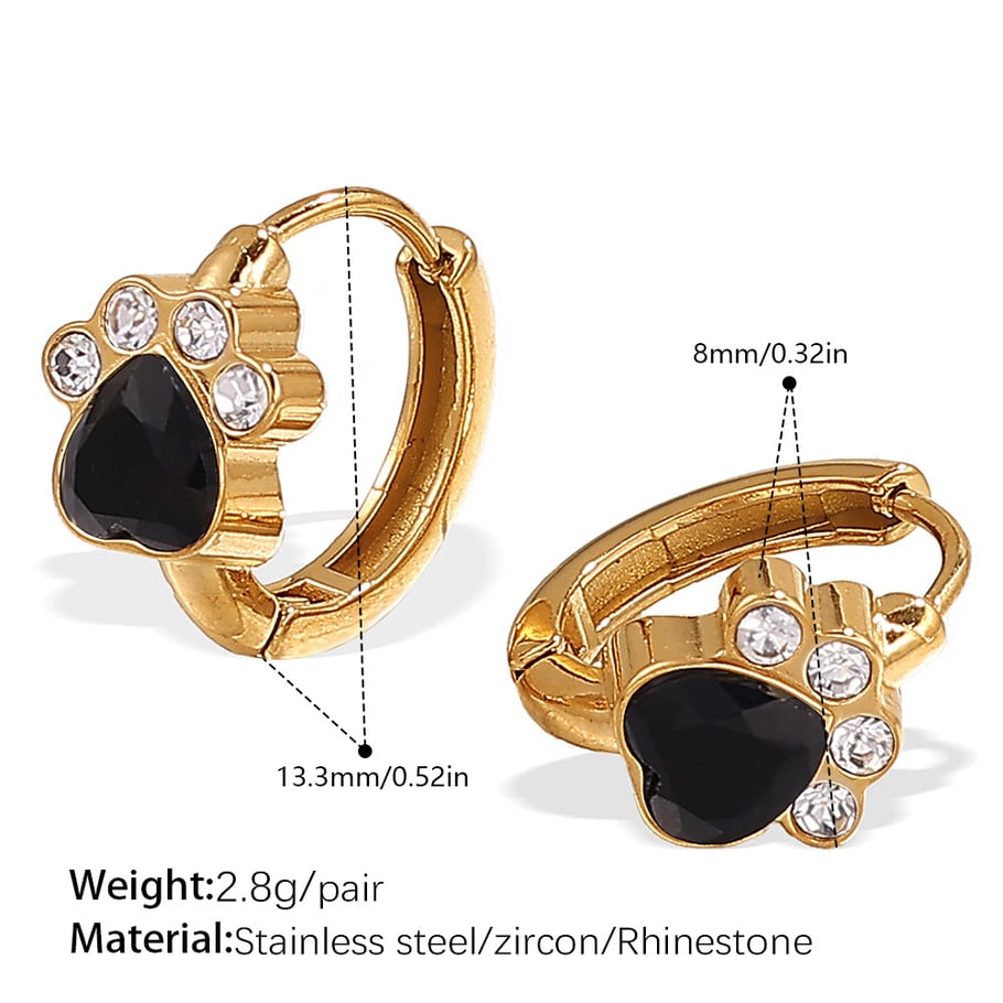 1 Pair Stainless Steel Gold Color Crystal Hoop Earrings