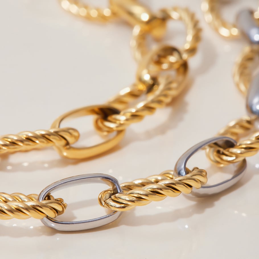 1 Stück Simple Series Daily Twist Edelstahl Goldfarben Damen Kettenarmbänder Bild6