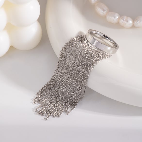 Bague de déclaration en acier inoxydable à pompon 1 pièce 2