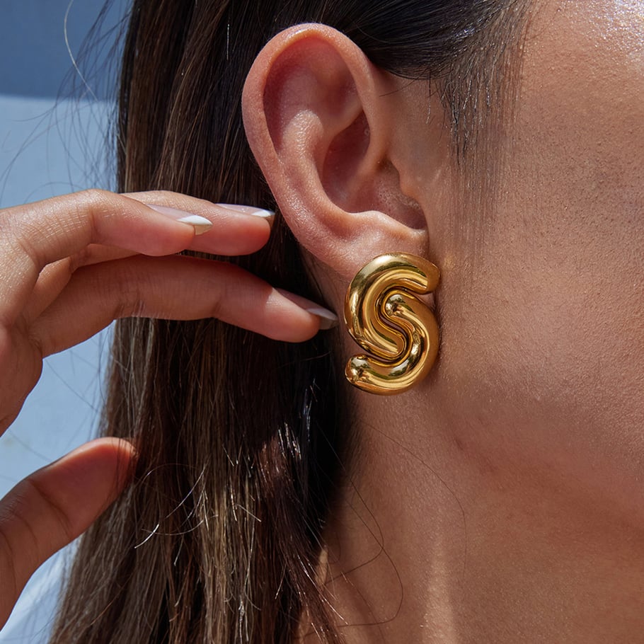1 Pair Classic S Letter Stainless Steel Gold Color Women's Stud Earrings Picture3