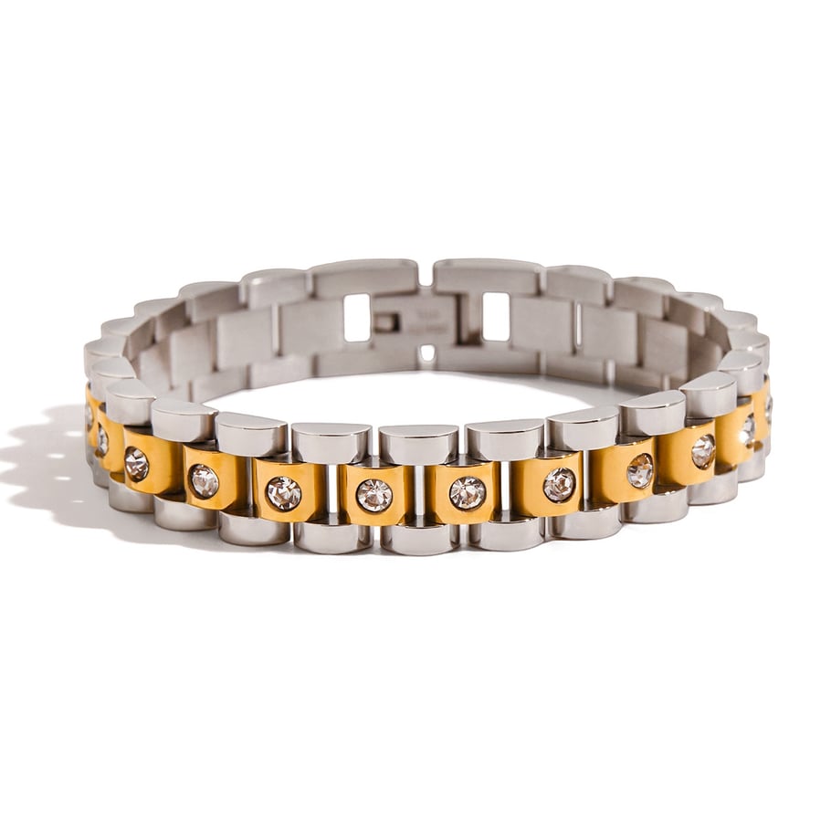 Bracelet chaîne en acier inoxydable doré pour femme, motif patchwork classique, 1 pièce 