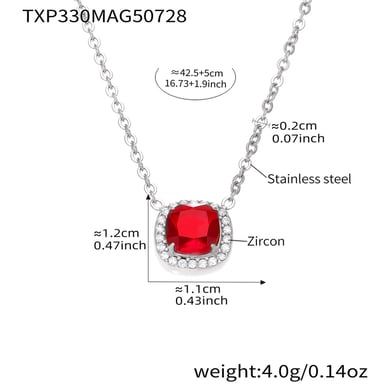 Set di gioielli da donna in acciaio inossidabile quadrato classico color oro con zirconi rossi h5 