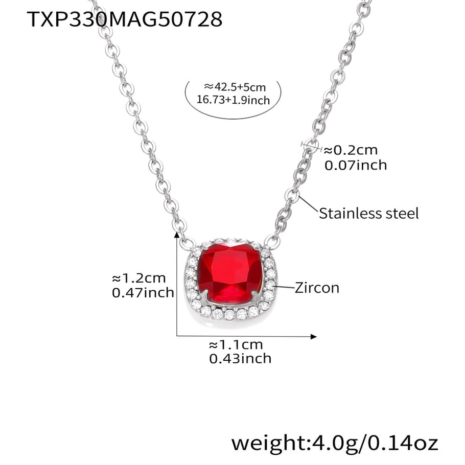 Set di gioielli da donna in acciaio inossidabile quadrato classico color oro con zirconi rossi 