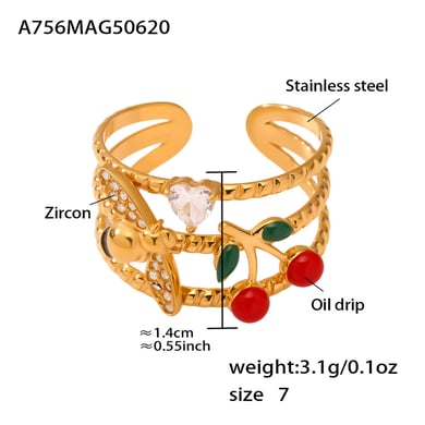 1 Piece Sweet Cherry Stainless Steel Gold Color Statement Rings h5 Picture2