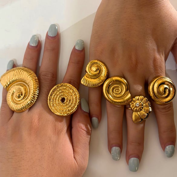 1 Piece Shell Shape Stainless Steel Gold Color Statement Ring 2