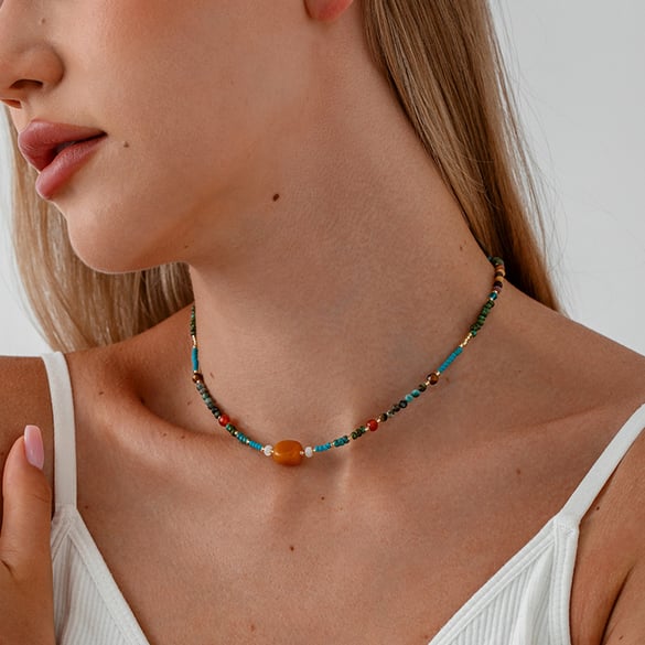 Collana con perline color oro e pietre naturali da 1 pezzo 2