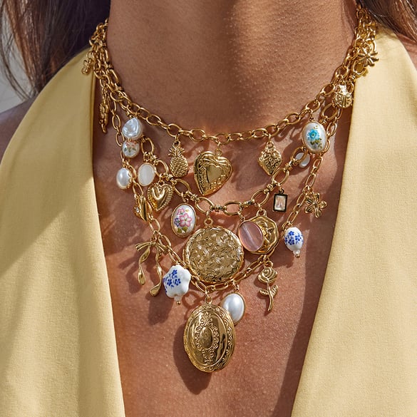 Collier avec pendentif en forme de cœur sophistiqué pour femme, en acier inoxydable, couleur or