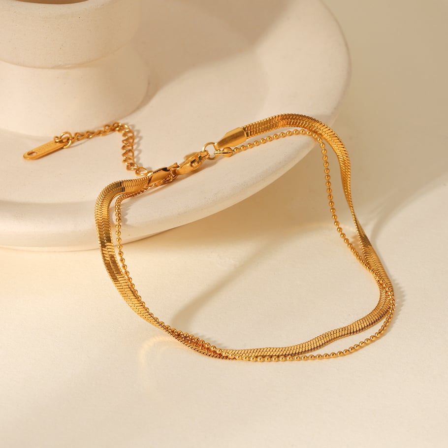 1 paar Simple Series Daily Solid Color roestvrijstalen goudkleurige enkelbandjes Afbeelding5