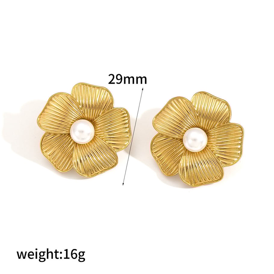 1 Paar Ohrstecker im Ins Style mit Blumen-Design aus Edelstahl in Goldfarbe 