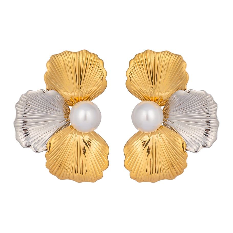 1 Pair Retro Flower Stainless Steel Mixed Color Stud Earrings h5Picture5