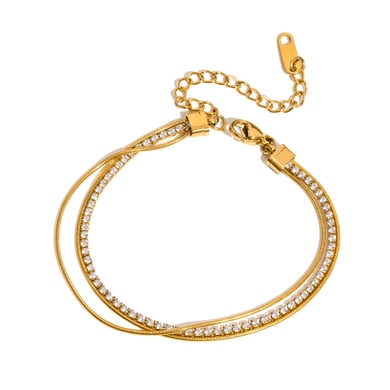 1 pulsera elegante de acero inoxidable con dijes dorados para mujer. h5 