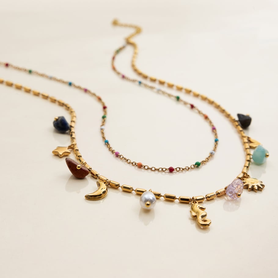 Collar en capas de acero inoxidable dorado con diseño de caballito de mar de vacaciones para mujer de 1 pieza Imagen5