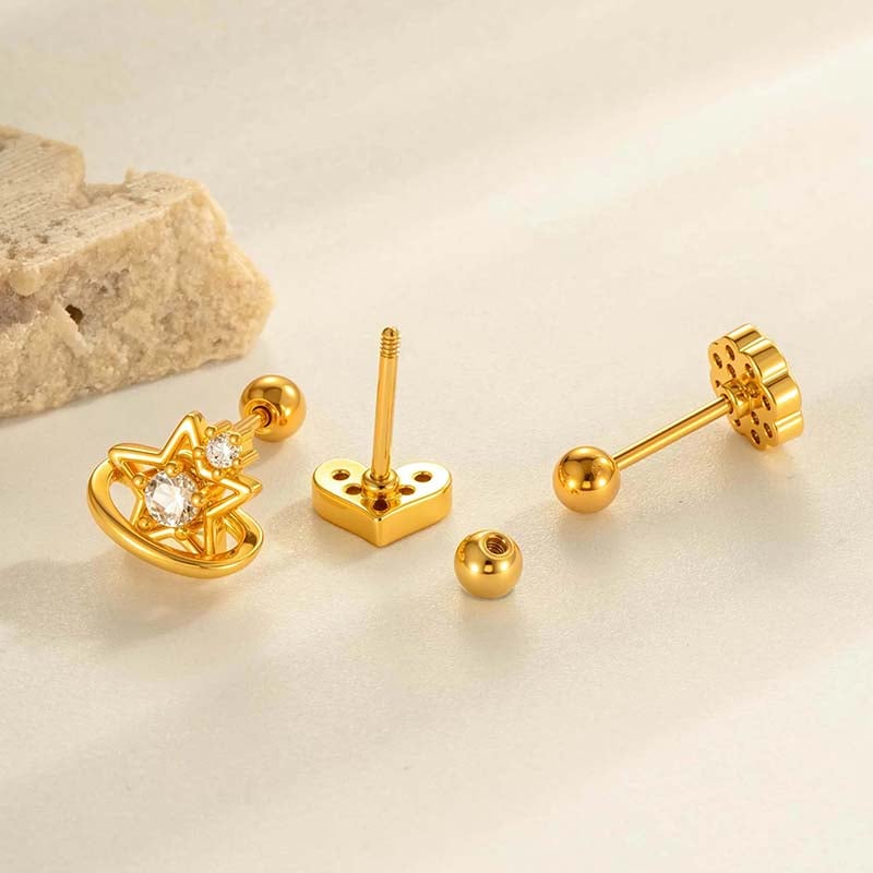 1 pieza elegante de aretes de concha de cobre, color dorado y circonita para mujer Imagen3