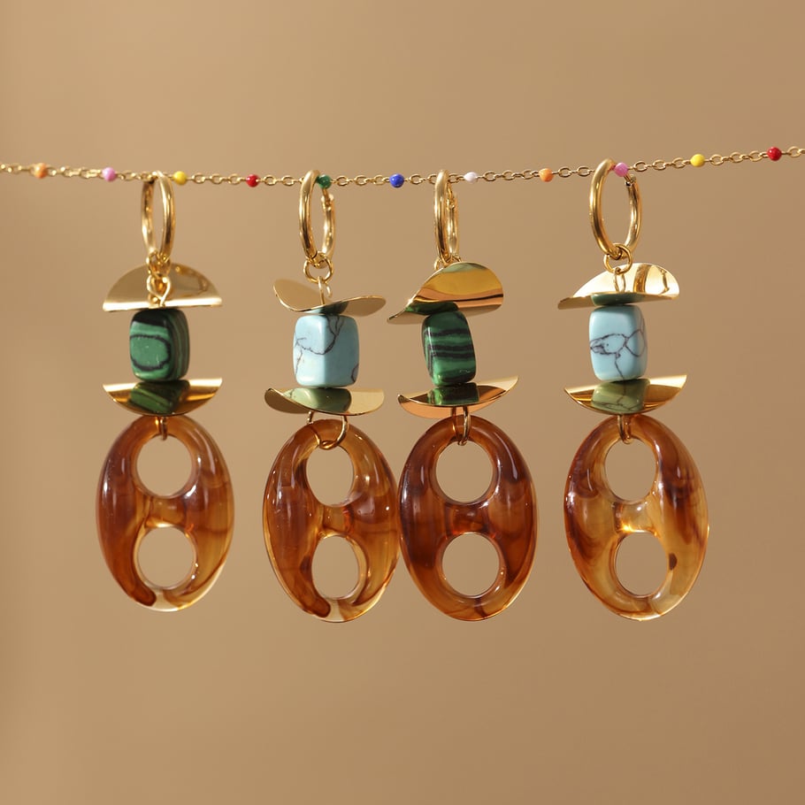 1 Pair Retro Irregular Oval Shape Stainless Steel Gold Color Women's Drop Earrings Picture3